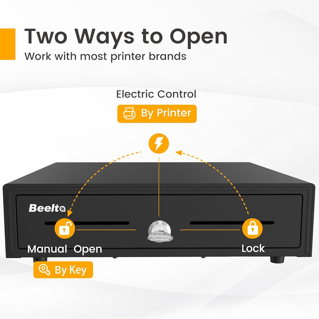 16" Heavy Duty Cash Drawer Auto Open – 5 Bill/5 Coin with Emergency Switch – RJ11/12 Compatible with Square, Clover