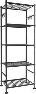 Storage Shelves - 5-Tier Large Capacity Shelf Organizer with Hooks, Heavy-Duty Garage Shelving with Leveling Feet