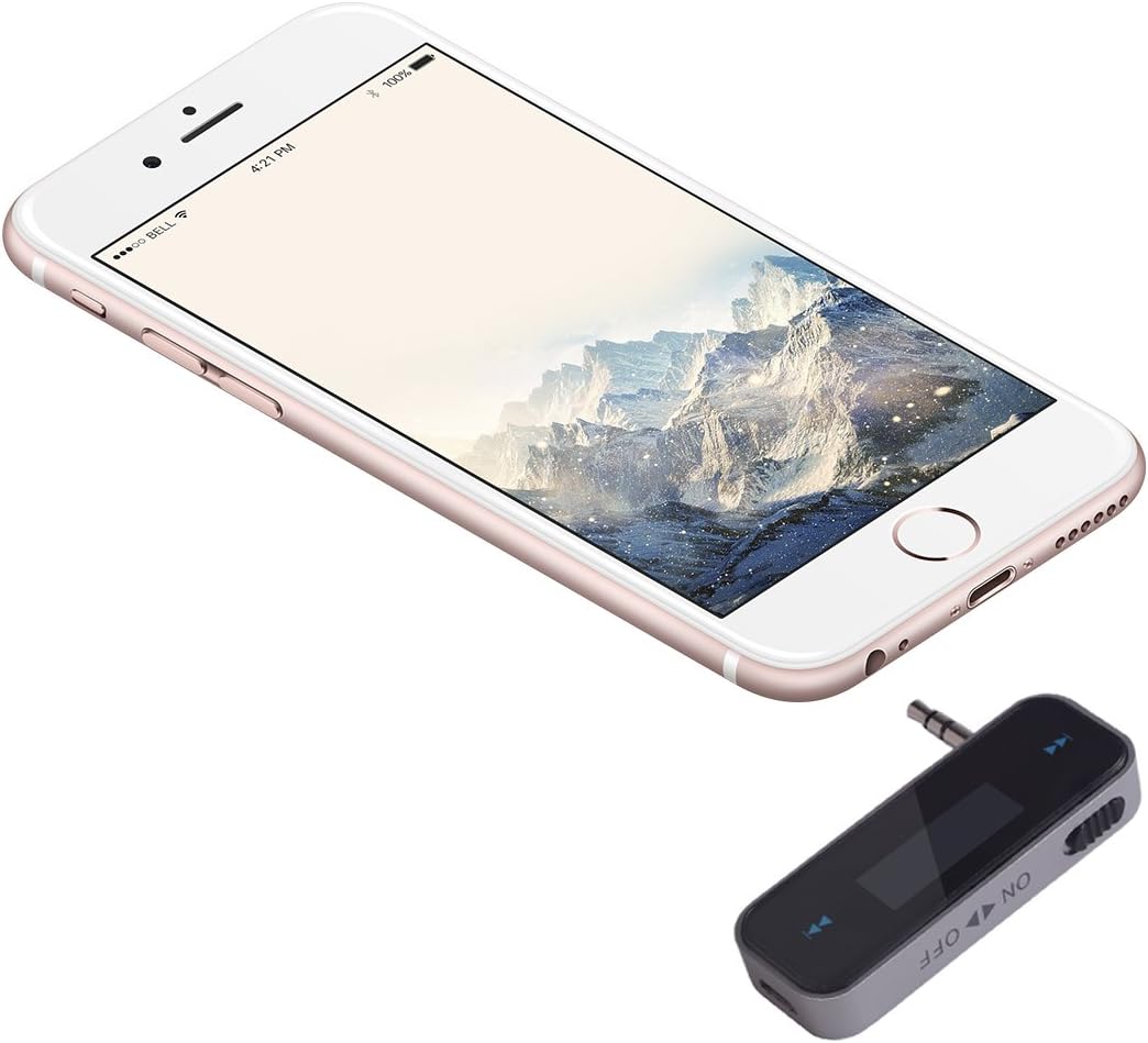 FM Transmitter Audio Adapter Car Kit, Wireless in-Car Radio Transmitter Built-in 3.5mm Aux Port for Cars iPhone 6s 5