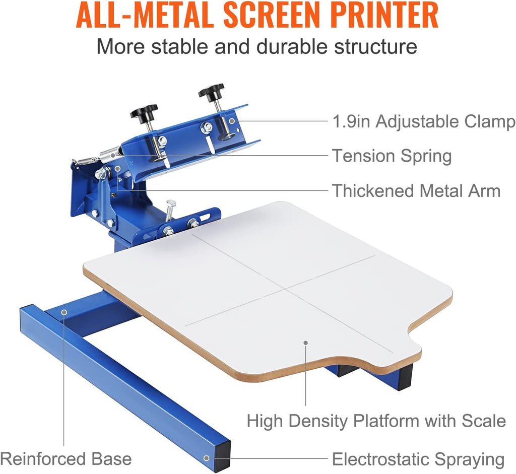 Screen Printing Machine 1 Color 1 Station Silk Screen Printing Press | For T-Shirt DIY Printing, 21.2 x 17.7 in/54 x