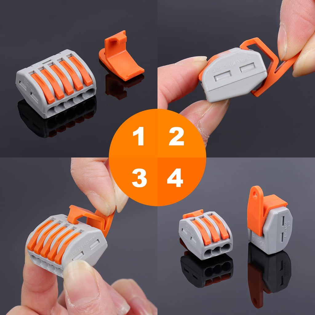 230 PCS Lever Wire Connectors Nuts Kit - Electrical Connectors 28-12 AWG, 2/3/4/5 Conductor Combination - Compact