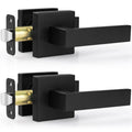 2 Pack Passage Door Levers, Matte Black Door Knobs Interior Square Door Handles, Heavy Duty Non-Locking Leversets