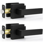 2 Pack Passage Door Levers, Matte Black Door Knobs Interior Square Door Handles, Heavy Duty Non-Locking Leversets