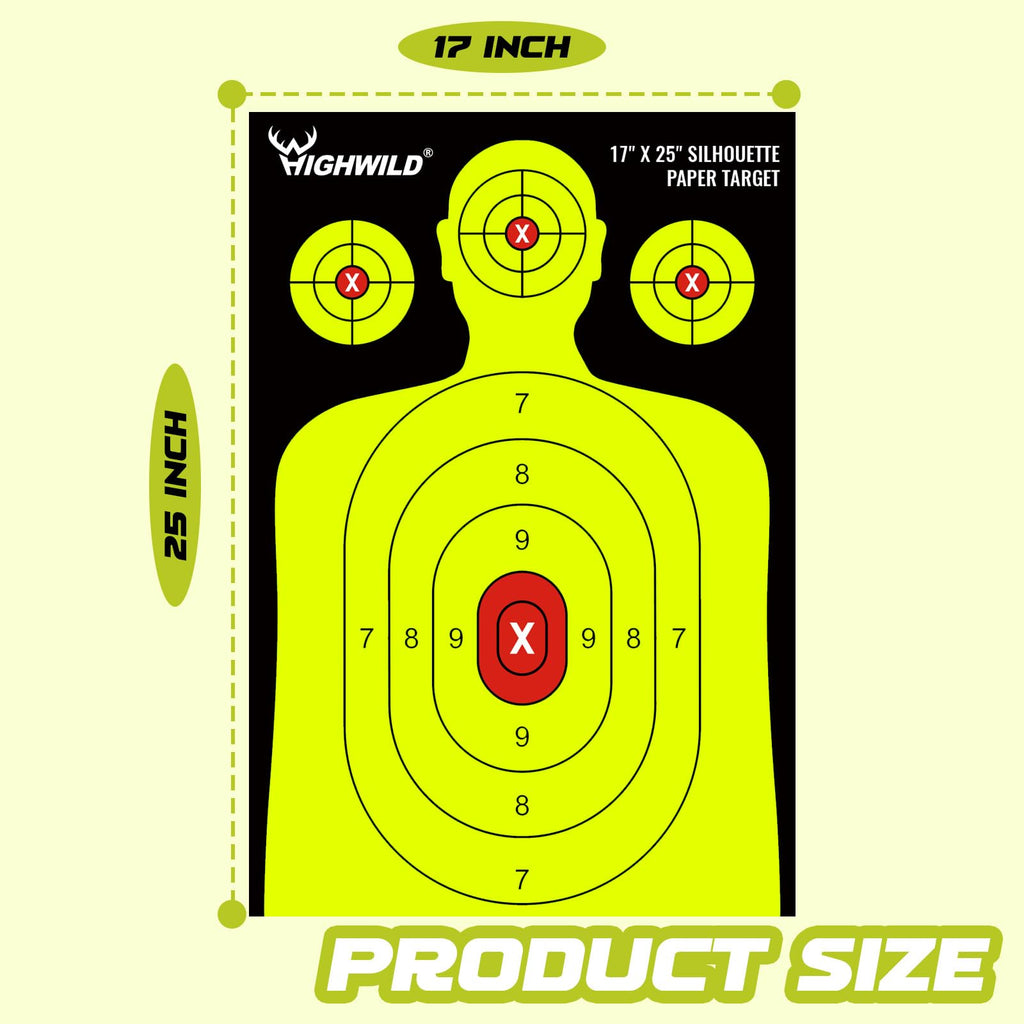 Shooting Range Silhouette Paper Target - 17X25 Inches (50 Pack, Multi Color)