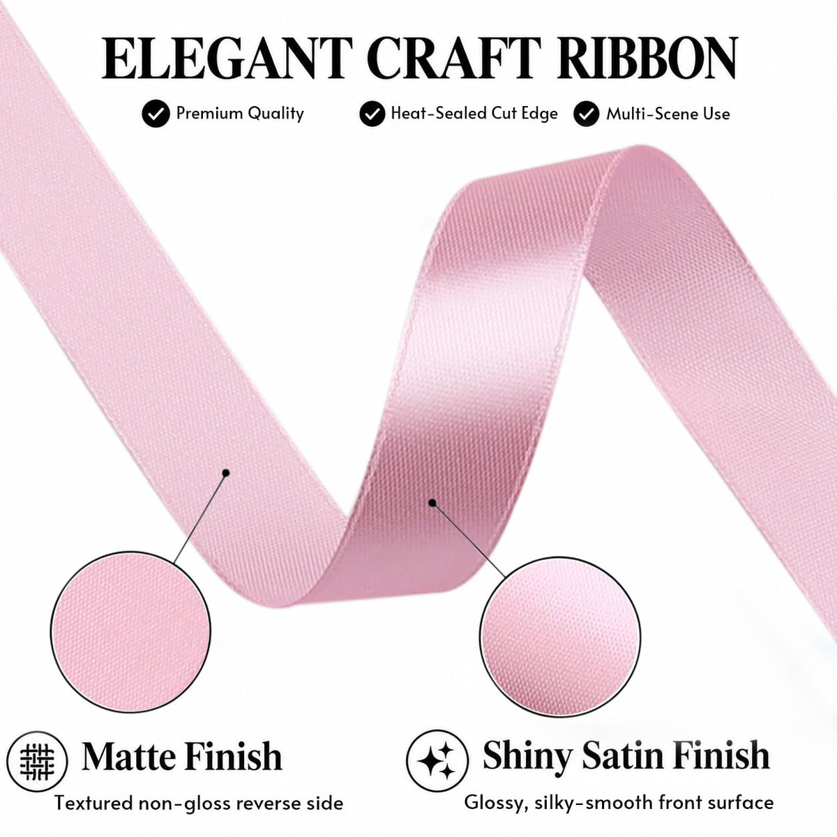 3/4 Inch Pink Satin Ribbon 50 Yards Single Face Polyester