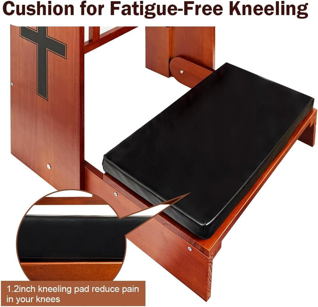 Wooden Prayer Kneeler with Storage Shelf & Cushion - Folding Prayer Bench for Home and Church, Comfortable Kneeling