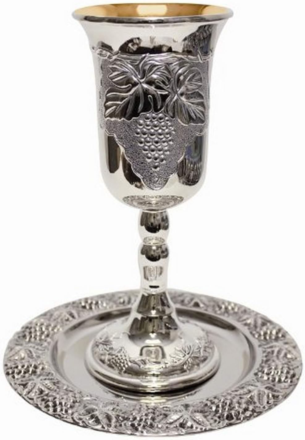 Kiddush Cup with Saucer | (KE-CA22371S) 9-Inch Premium Quality Silver Plated Elijah's Goblet Cup | Perfect for
