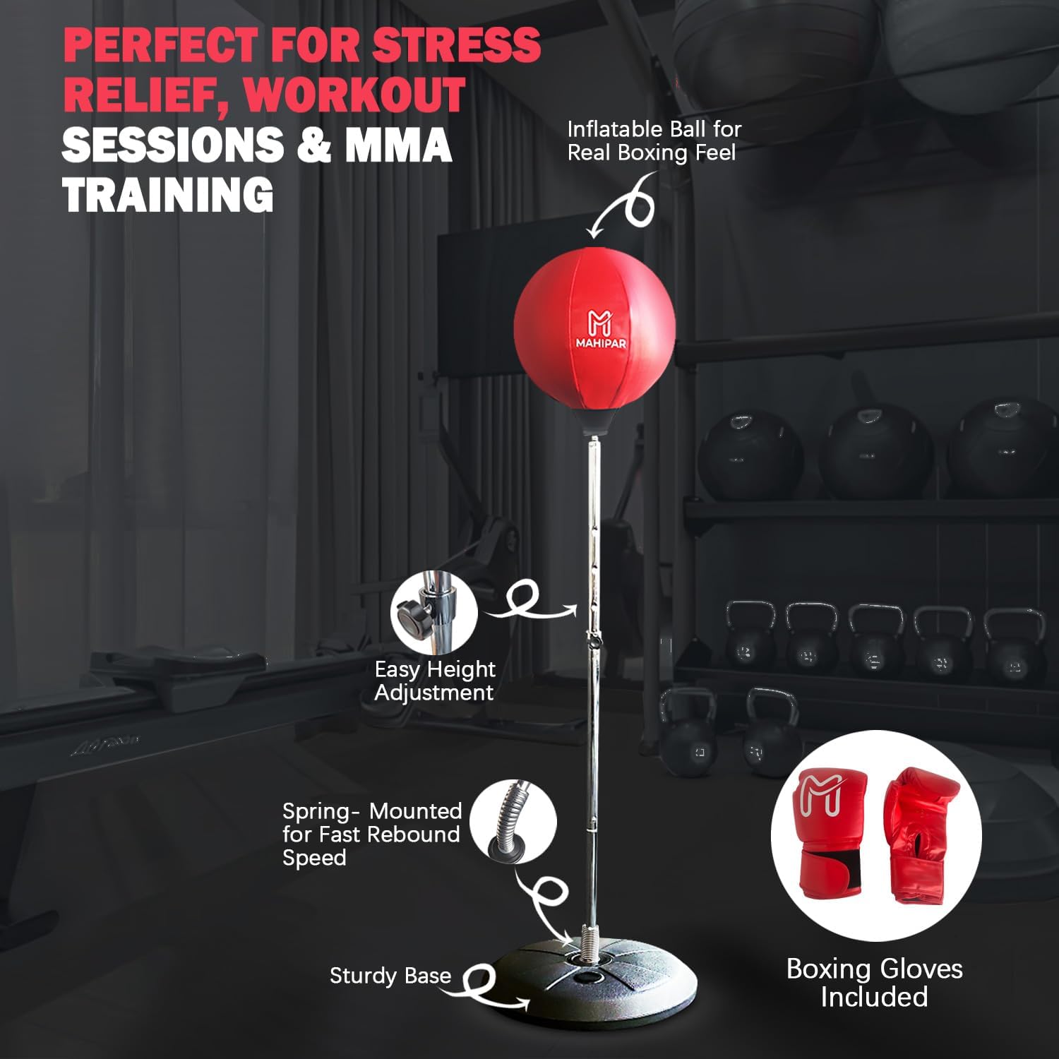 Punching Bag with Stand for Adults & Teens - Heavy Punching Bag, Boxing Bag & Boxing Equipment Set with Reflex Bag