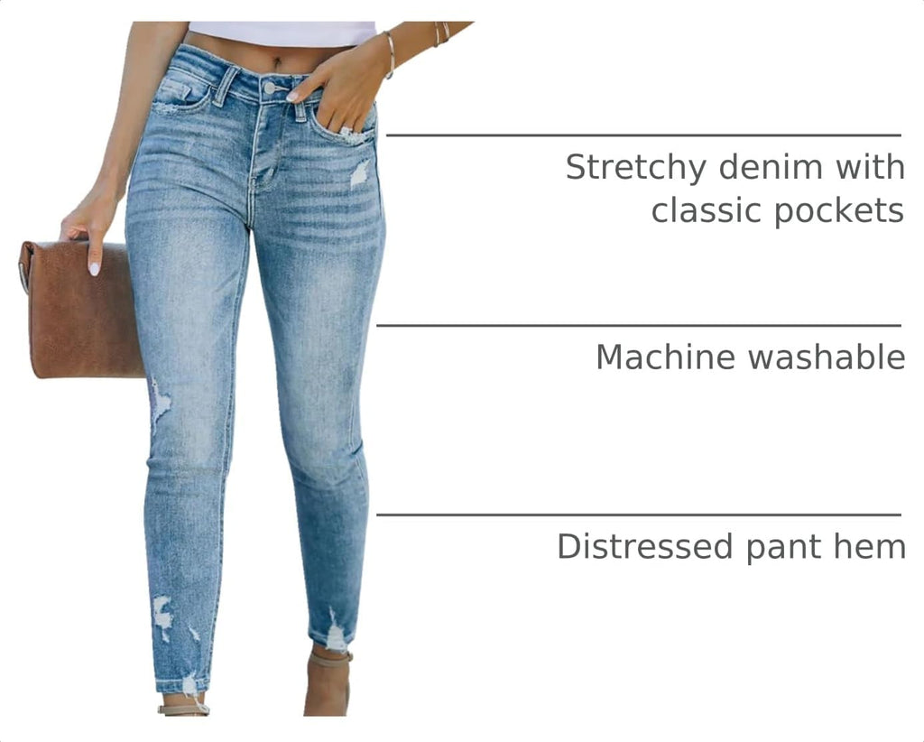 Women's Ripped Skinny Jeans Distressed Stretchy Denim Pants