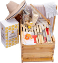 8 Frame Beehive Starter Kit – Beeswax Coated Deep Beehive Box with Frames, Complete Beekeeping Kit for Beginners with
