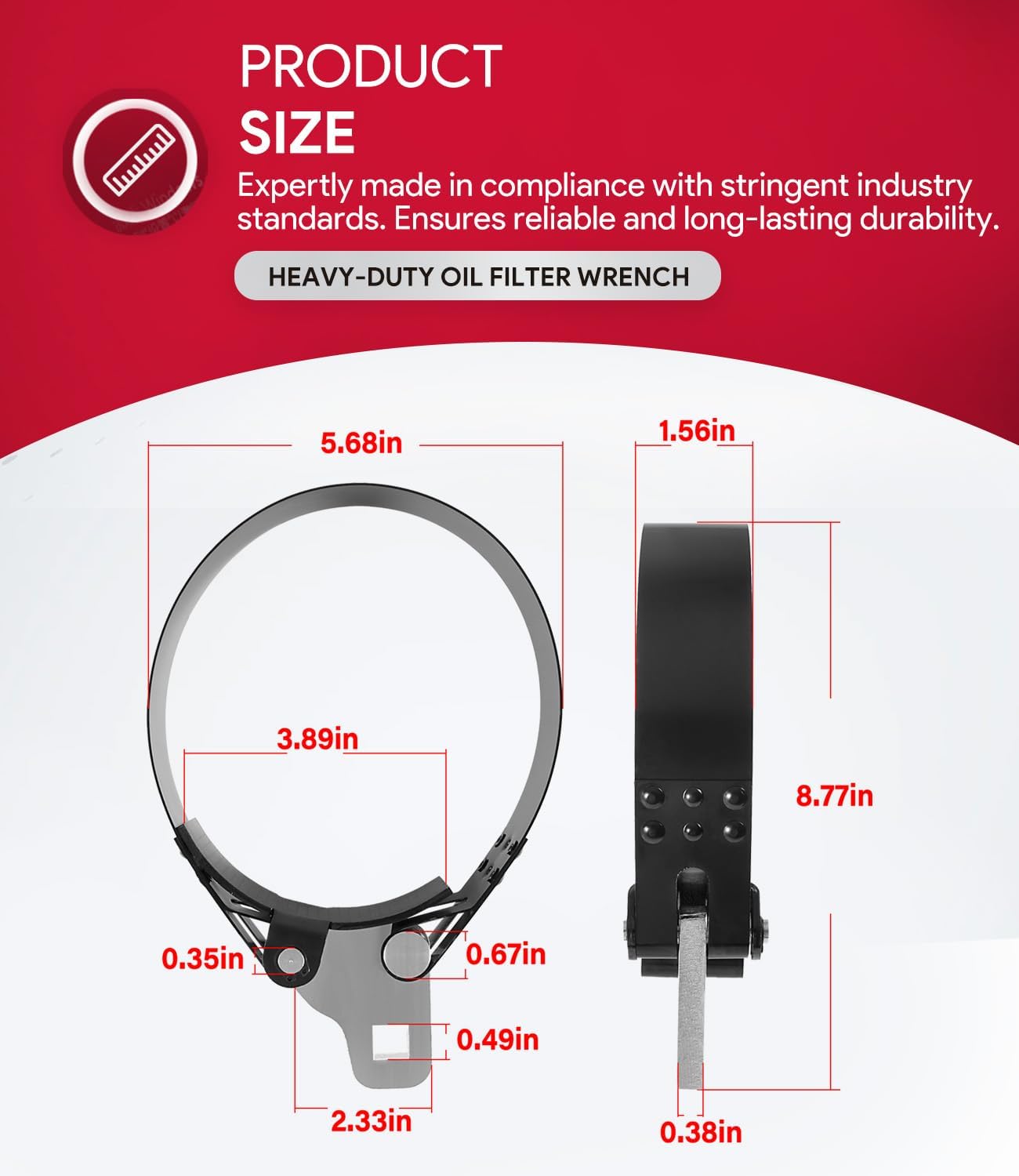 2322D Heavy-Duty Oil Filter Wrench, 5-1/4" to 5-3/4", Use with 1/2" Square Drive, Air Dryer Diesel Truck Large Oil