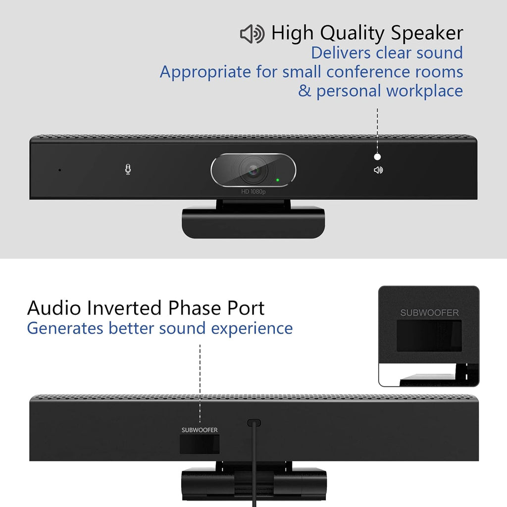 Conference Room Camera, 3-in-1, 1080p Full HD Webcam with Microphone and Speaker, USB Plug and Play, Wide Angle Video
