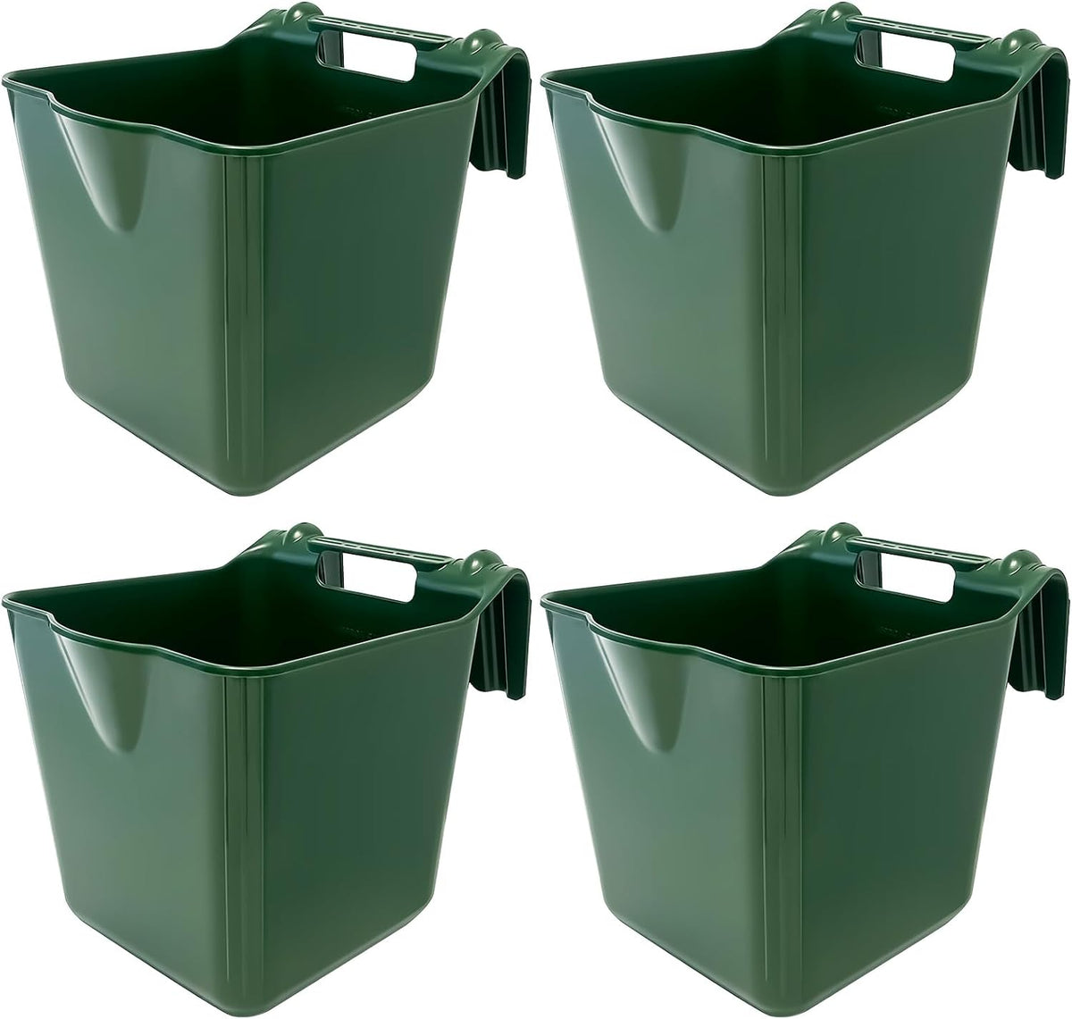 Horse Feed Bucket, 15 Quart Plastic Stall Hook Over, Green 4-Pack
