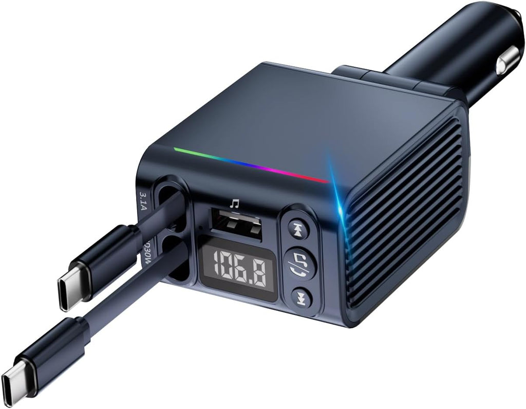45W FM Transmitter Bluetooth Car Adapter, Wireless FM Bluetooth Transmitter | [PD 30W & QC3.0] Retractable Car
