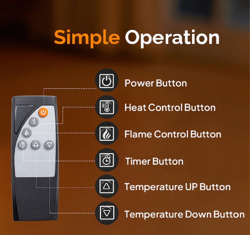23 Inch Electric Fireplace Insert Log with Remote & Timer, 1400W Recessed Stove Heater with Overheat Protection, 6