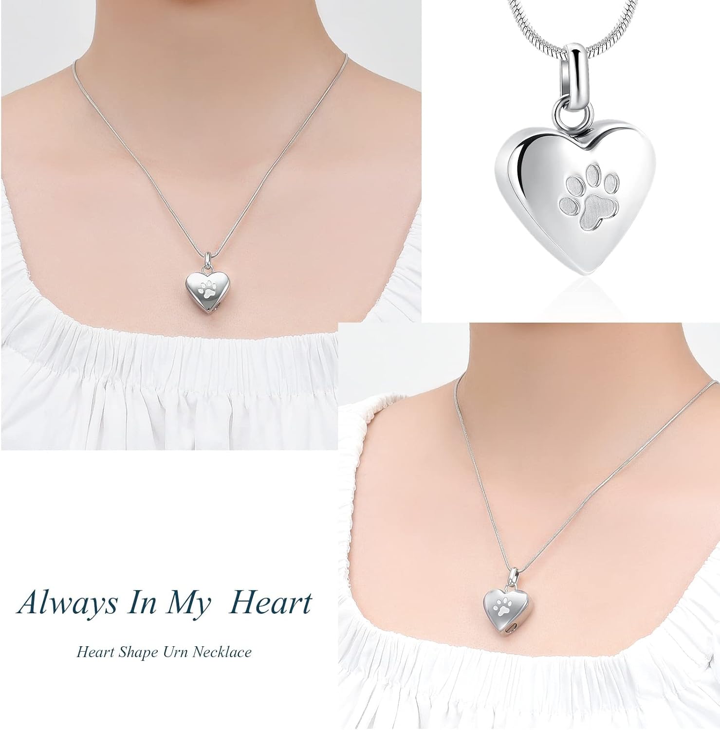 Pet Cremation Jewelry for Ashes Pendant Paw Print Pet Heart Urn Necklace Memorial Keepsake Jewelry for