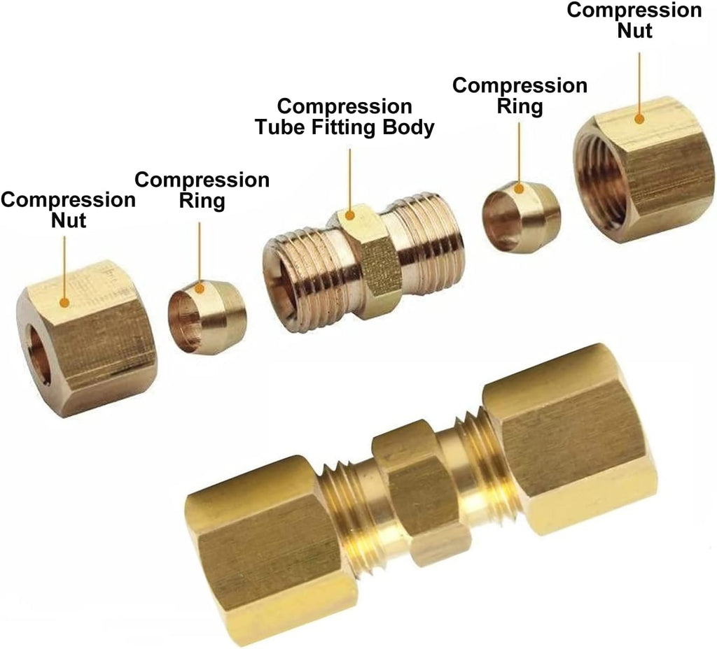 Brass Compression Tube Fitting, Union, 3/8" OD x 3/8" OD, Pack of 2