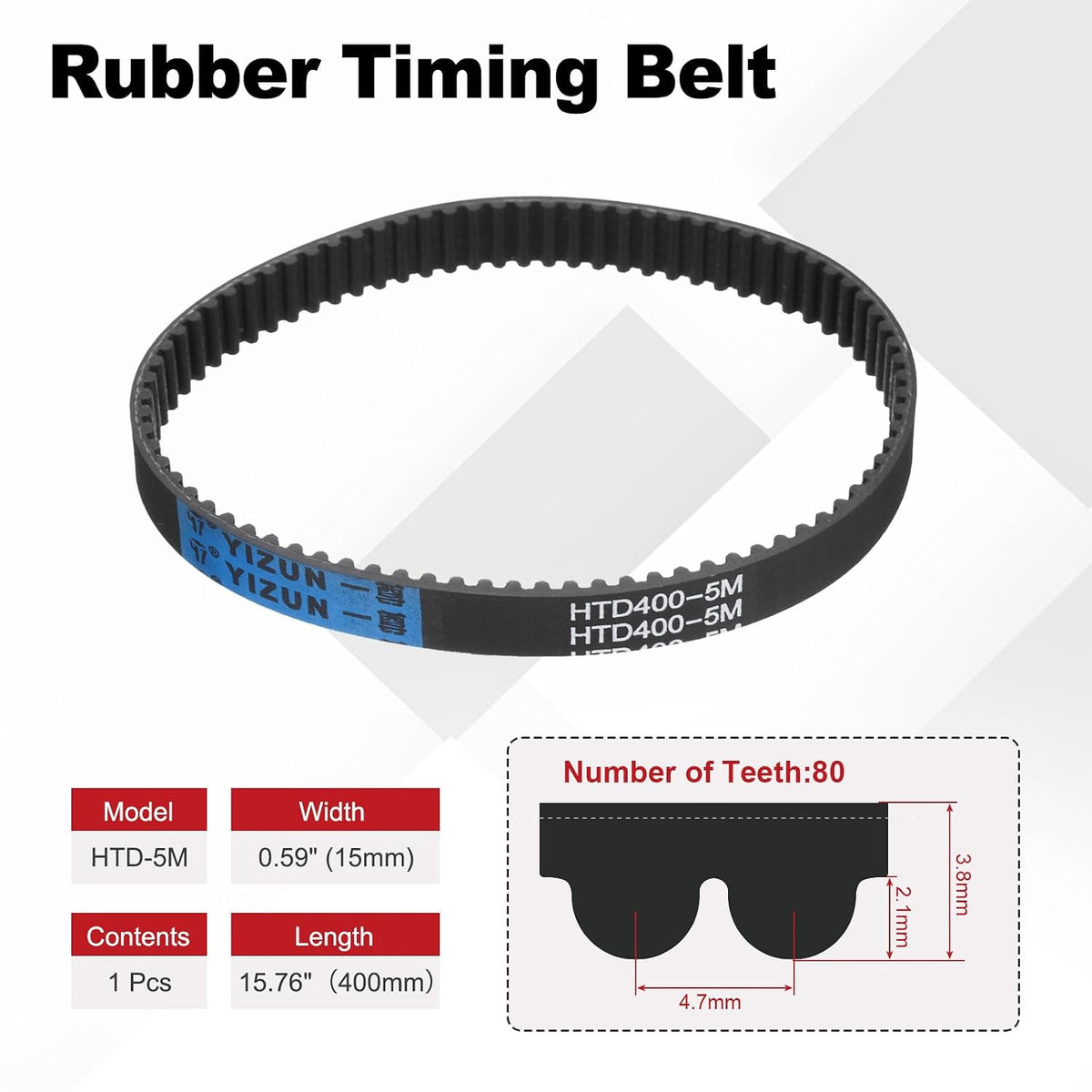 HTD 5M Timing Belts, 400mm Pitch Length x 15mm Width x 3.8mm Height