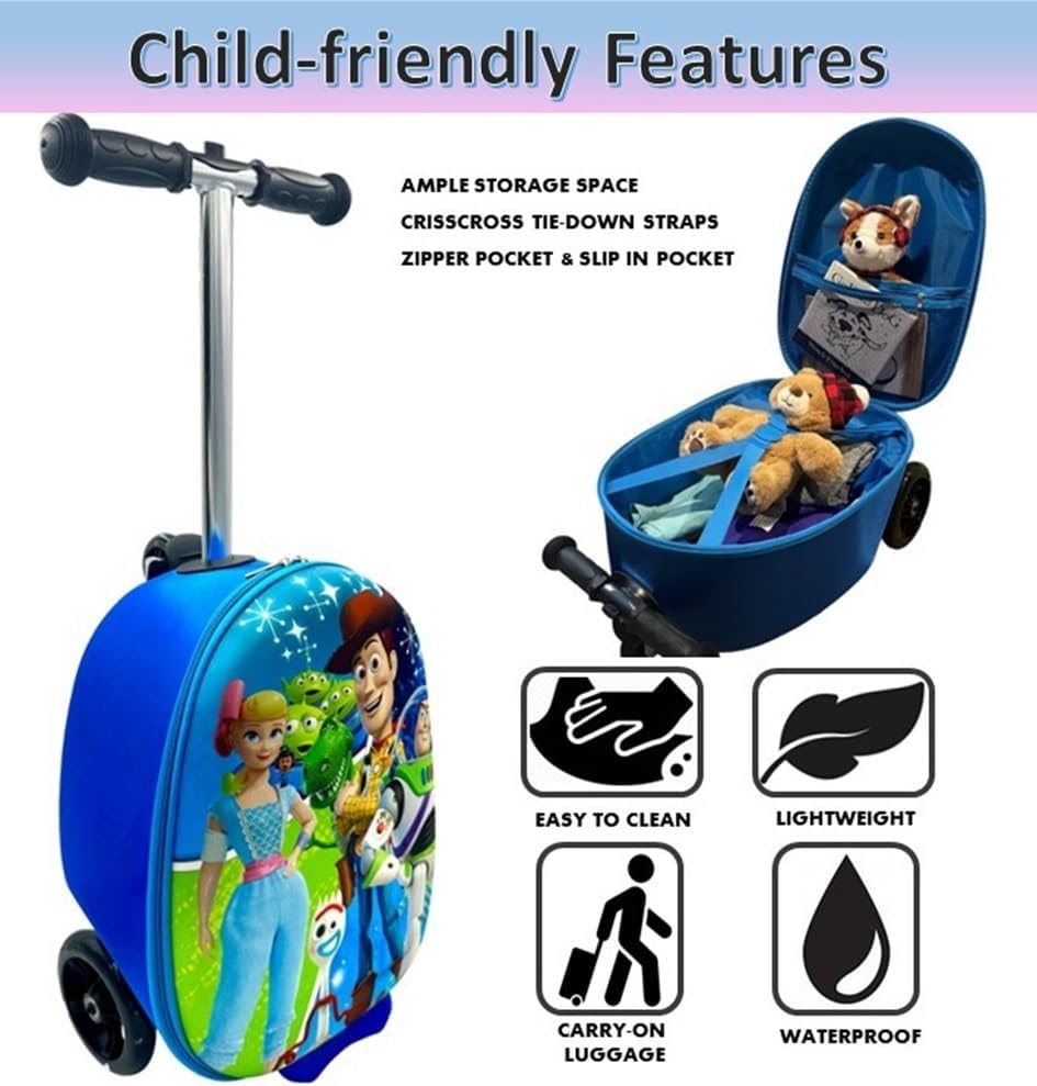 Toy Story 18" Ride-On Suitcase Scooter - Lightweight Carry-On Foldable Scooter Luggage