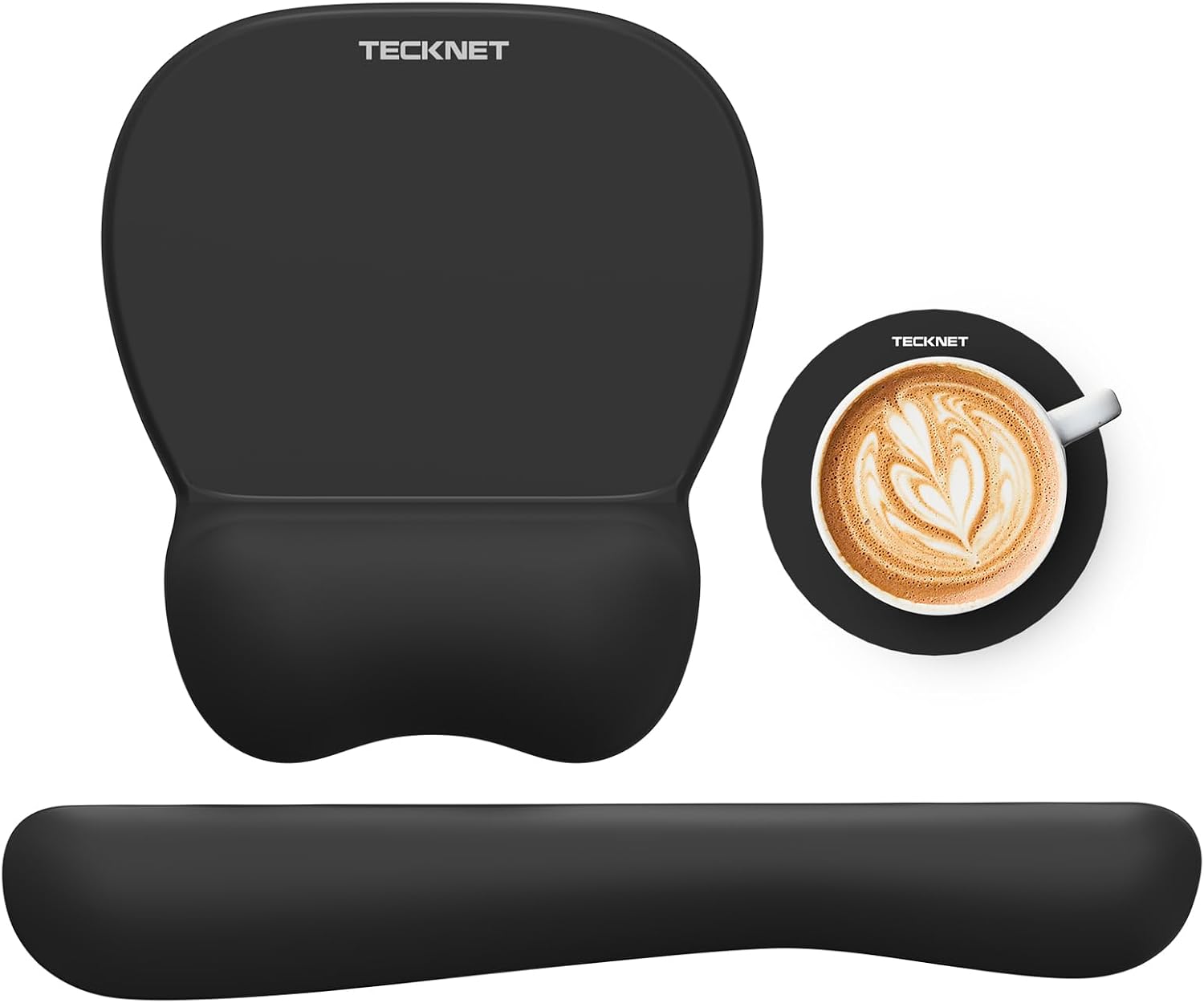 Gel Ergonomic Mouse Pad & Keyboard Wrist Rest & Coaster | 3 in 1 Set, Pain Relief, Milk Silk Cloth, Non-Slip PU Base