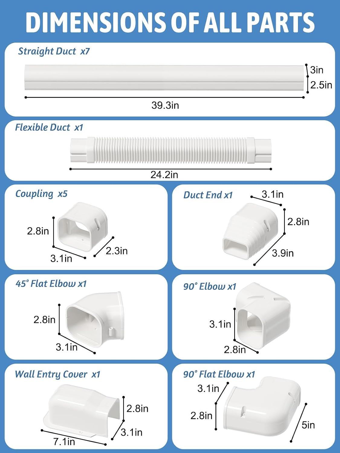 3" 25Ft Mini Split Line Set Cover, PVC AC Line Hide Kit for Lineset Covers | with Flexible Duct, Paintable