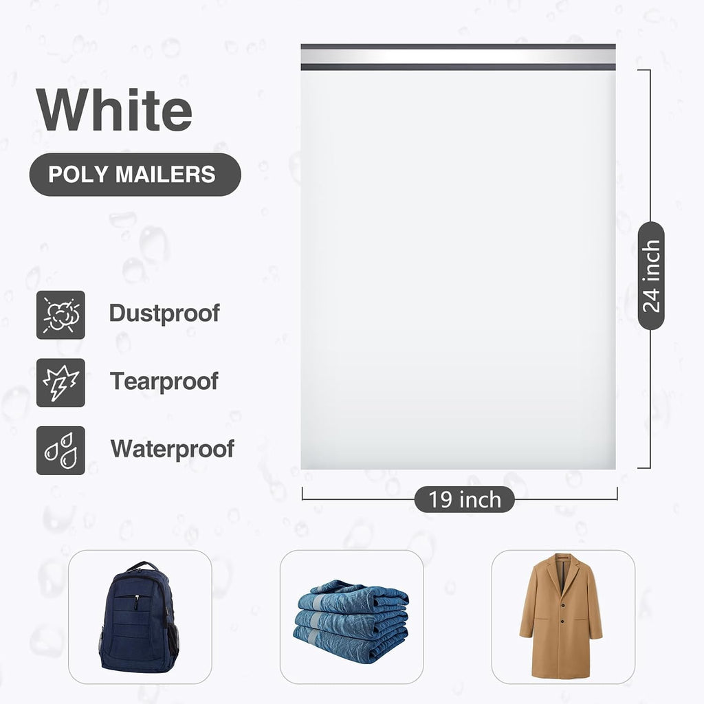 Large Poly Mailers 19x24 Inch White 50 Pack Plastic Shipping Bags