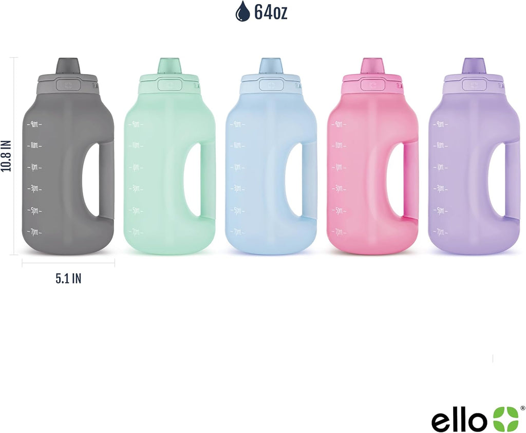 Hydra 64oz Half Gallon Water Jug with Handle and Motivational Time Markers for All Day Hydration, Plastic Reusable