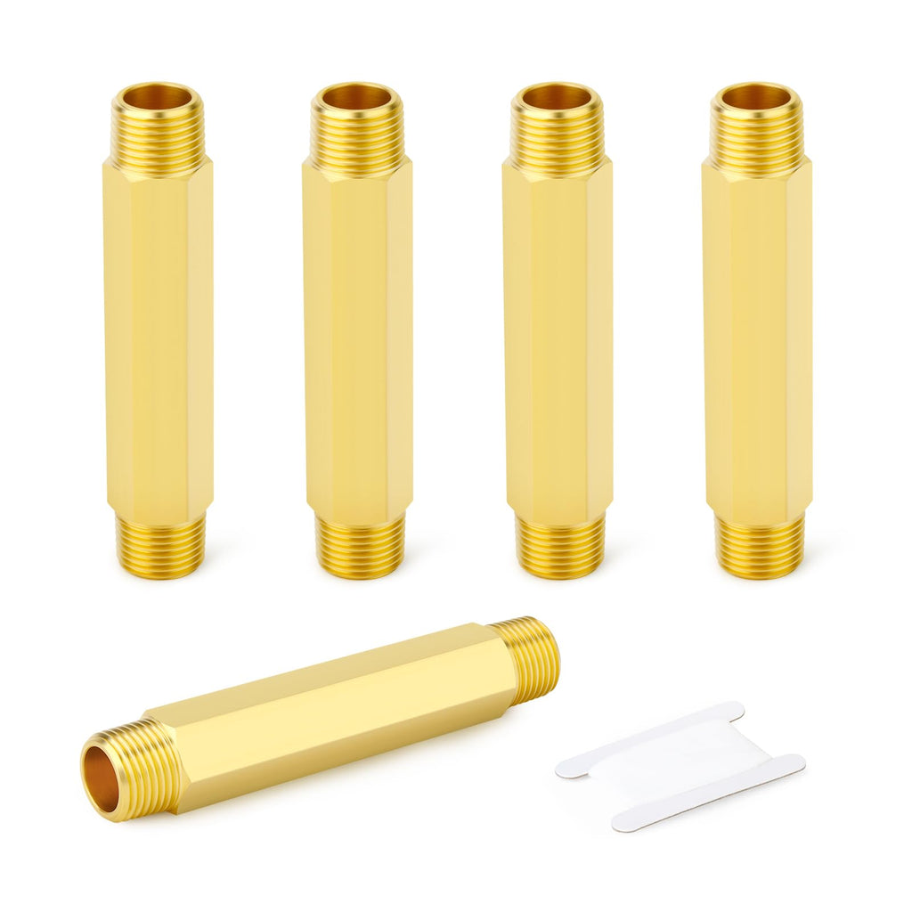GASHER 5PCS 1/8" MNPT Brass Long Nipple 6" Length Pipe Fitting
