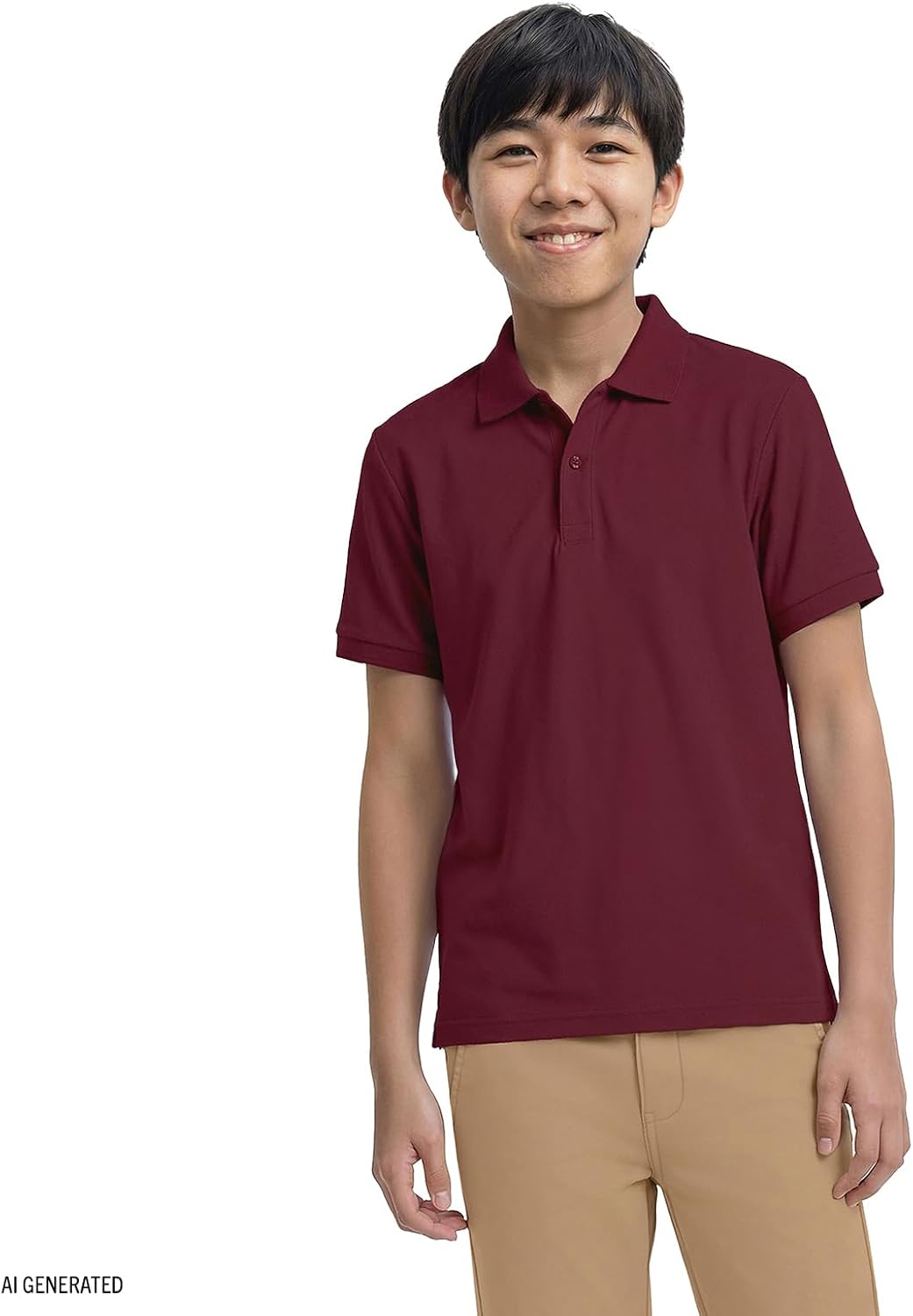 Boys' School Uniform Short Sleeve Polo Shirt, Button Closure, Comfortable & Soft Pique Fabric