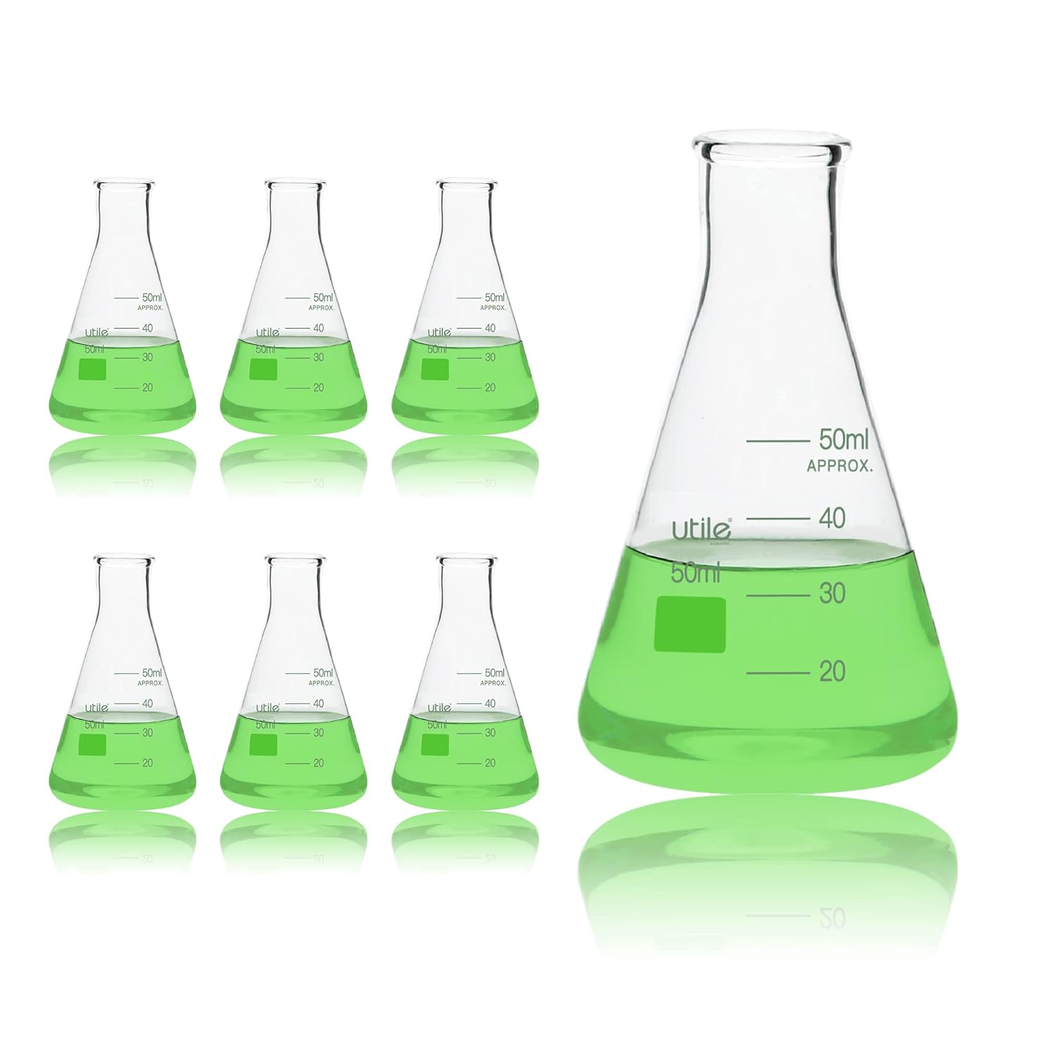 Glass Erlenmeyer Flask Set, 50ml Narrow Mouth Erlenmeyer Flasks, 6pcs of Borosilicate 3.3 Glass Conical Flasks for