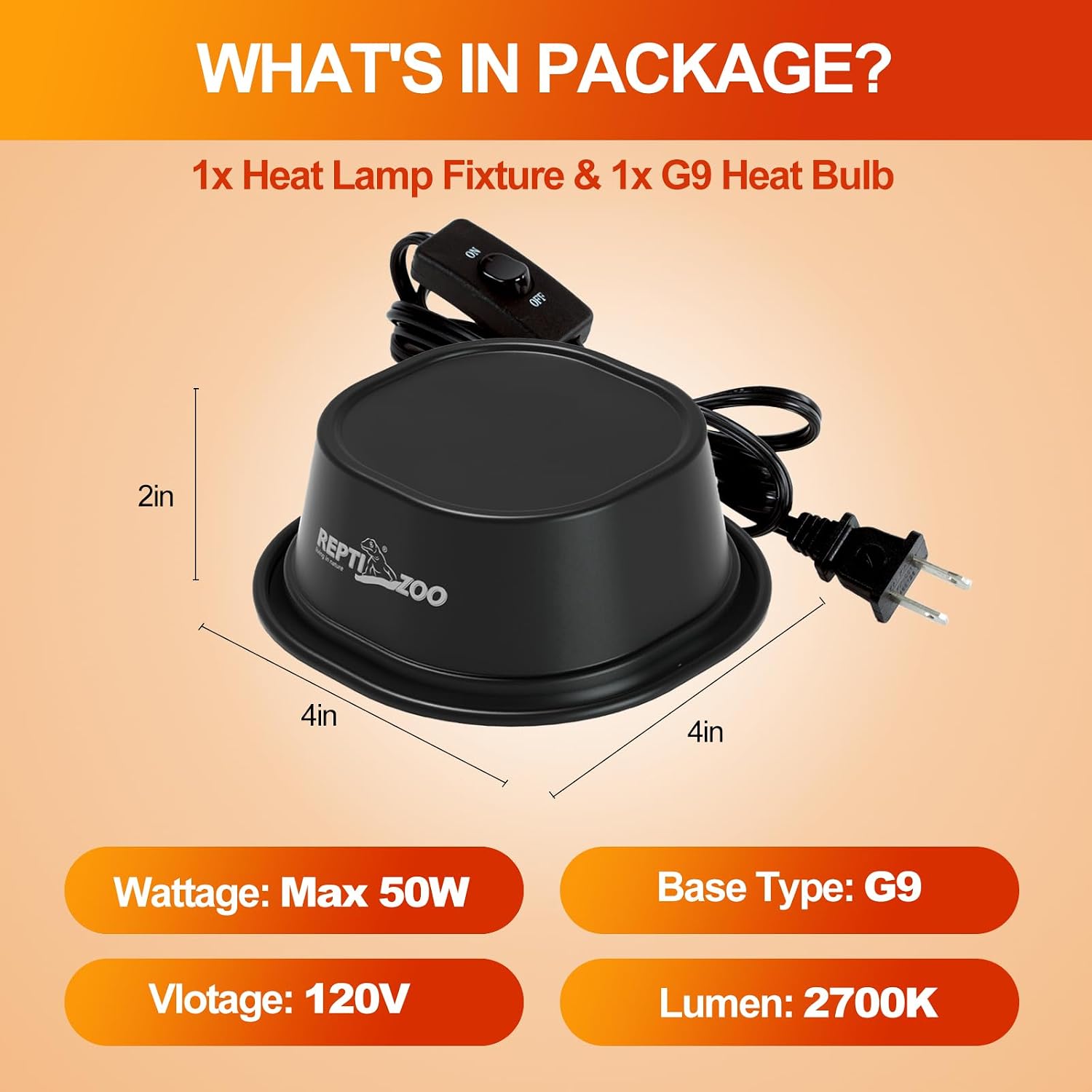 G9 Reptile Heat Lamp Bulb & Reptile Light Fixture with Safety Mesh Kit, 50W UVA Basking Light Fixture for Bearded