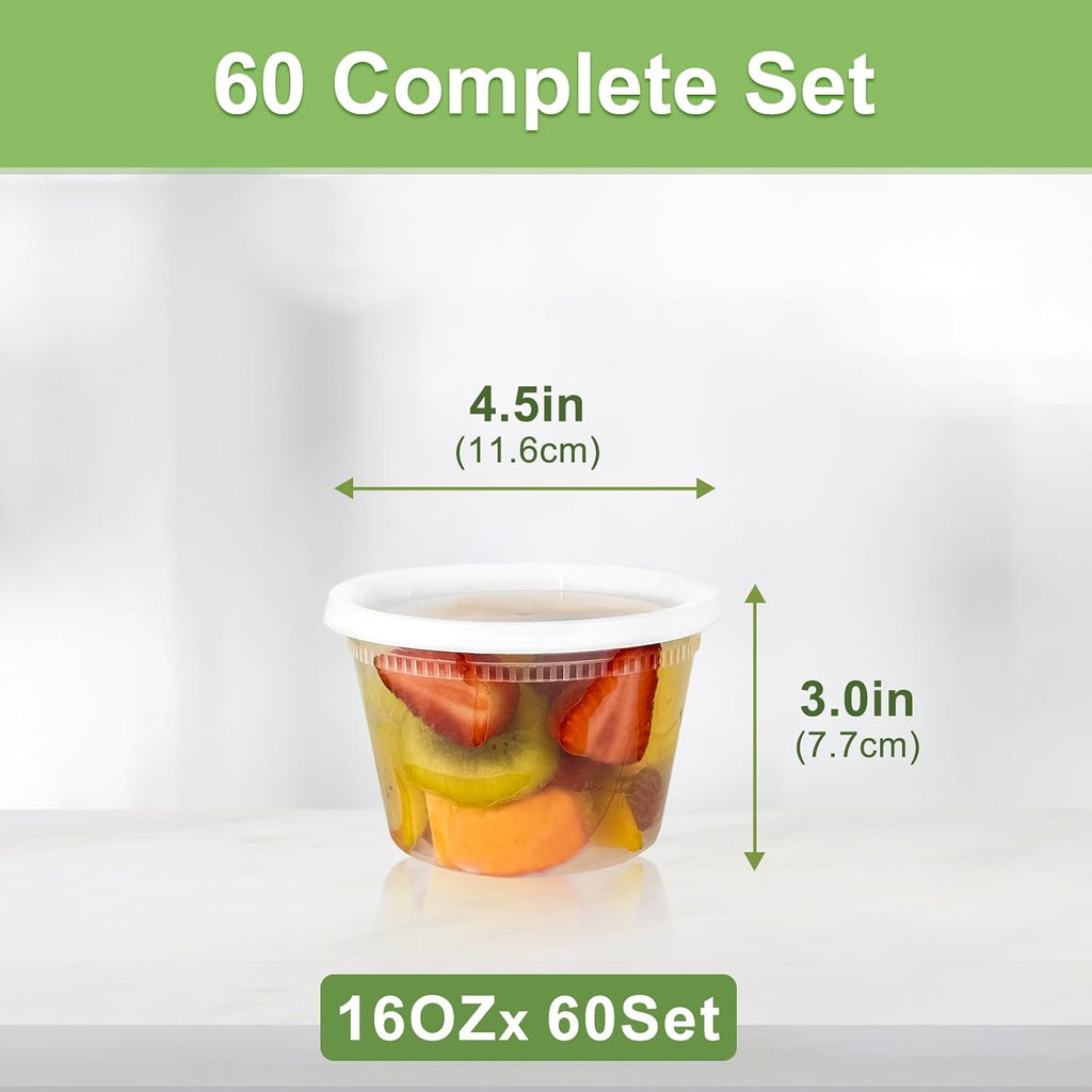 60 Sets (120-Piece) Deli Containers with Lids 16 oz
