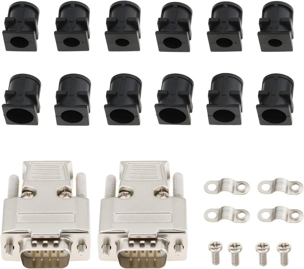 ECSiNG 2pcs 9 Pin DB9 RS232 Male Connector Metal Housing Adapter with Hollow Gold-Plated Pins