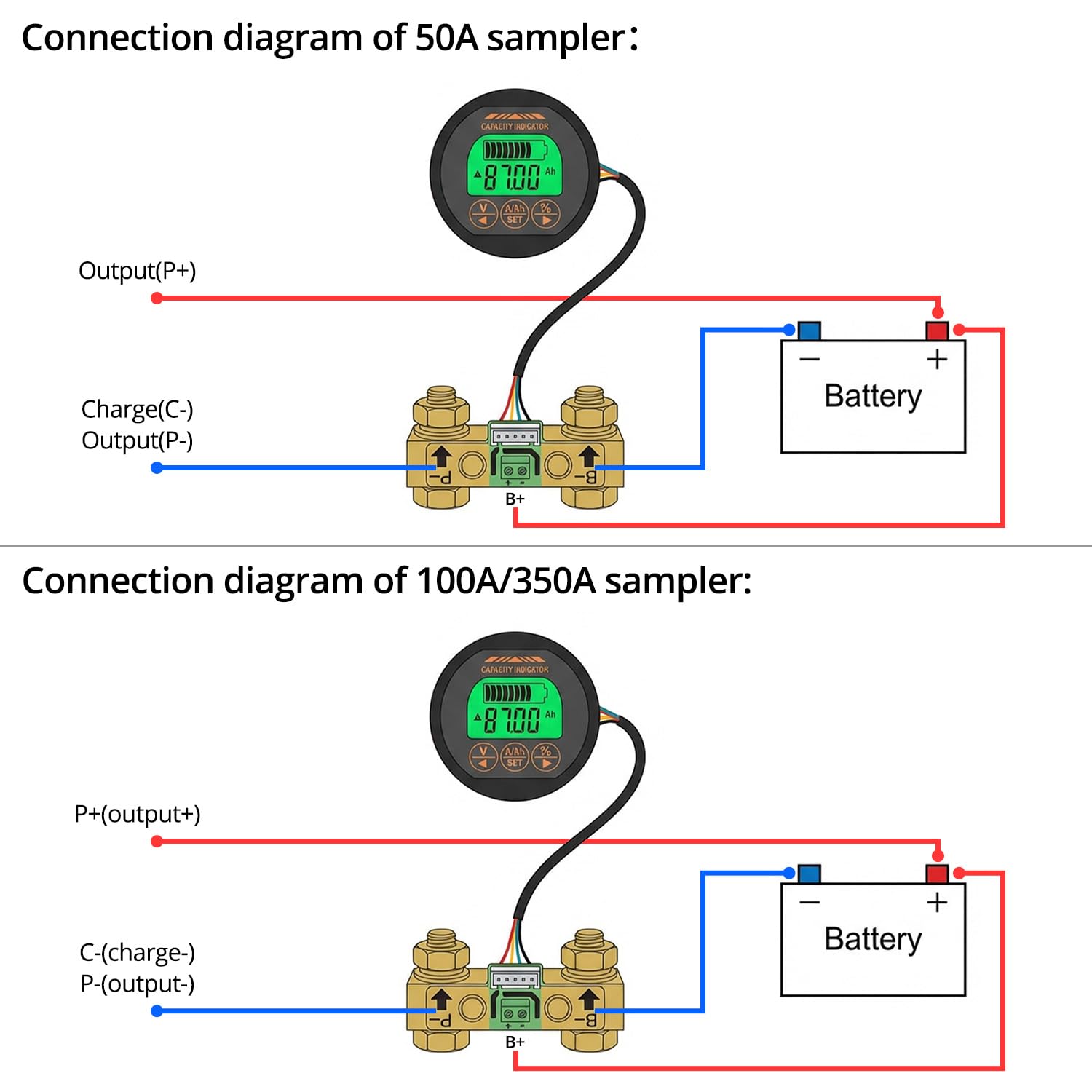 Battery Monitor Voltmeter Ammeter, Voltage Range 8V-80V and up to 500A, Voltage Current Meter with 13 ft Custom Cable