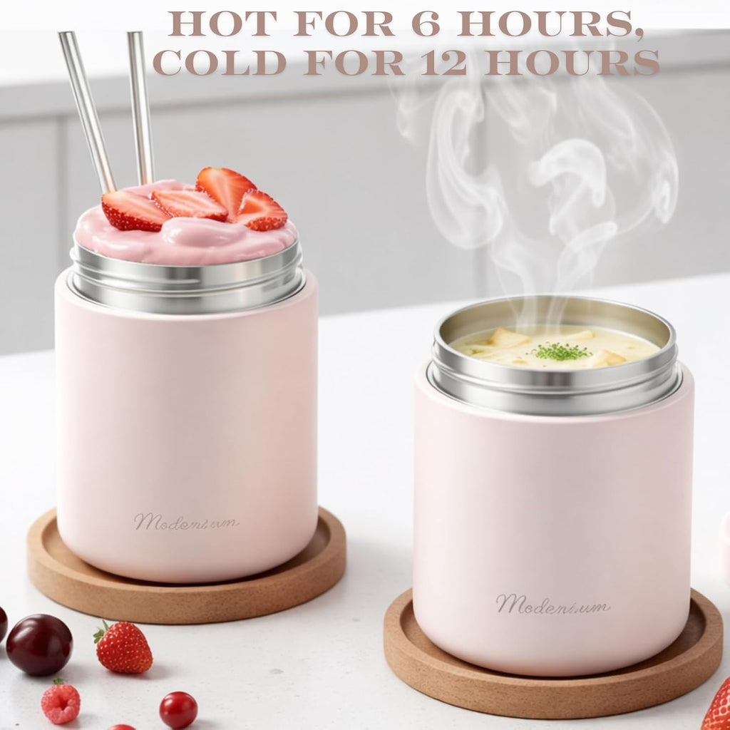 Stainless Steel Insulated Food Jar Set of 2 (16oz + 12oz), Wide Mouth, Soup Thermo for Hot Food, Lunch Container