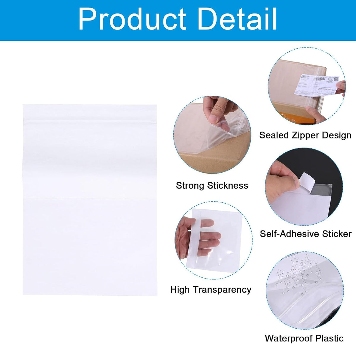 7x10.5" Clear Packing List Envelope, 100 Pack Plastic Waterproof Enclosed Self-Adhesive Side Loading Mailing Invoice