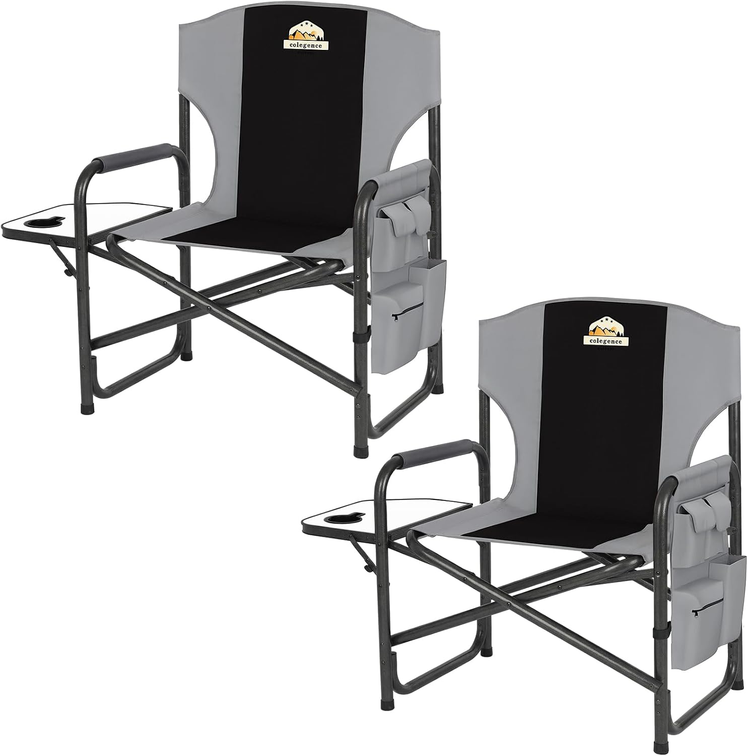 Oversized Directors Camping Chairs, 2 Pack, 600 lb, Black | Heavy duty outdoor chairs for adults, 28" wide seat