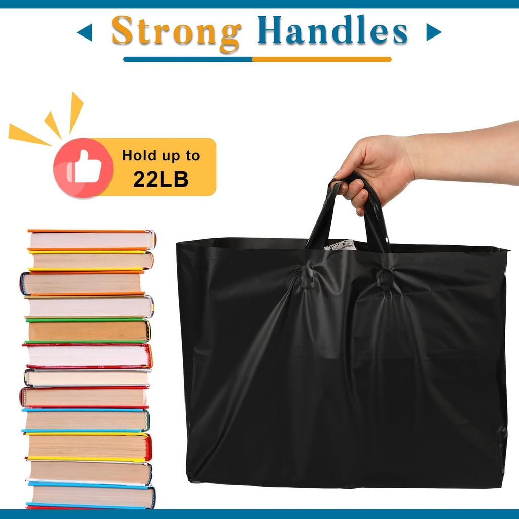200P Large Plastic Gift Bags with Handles,16x6x12 Black Plastic Bags