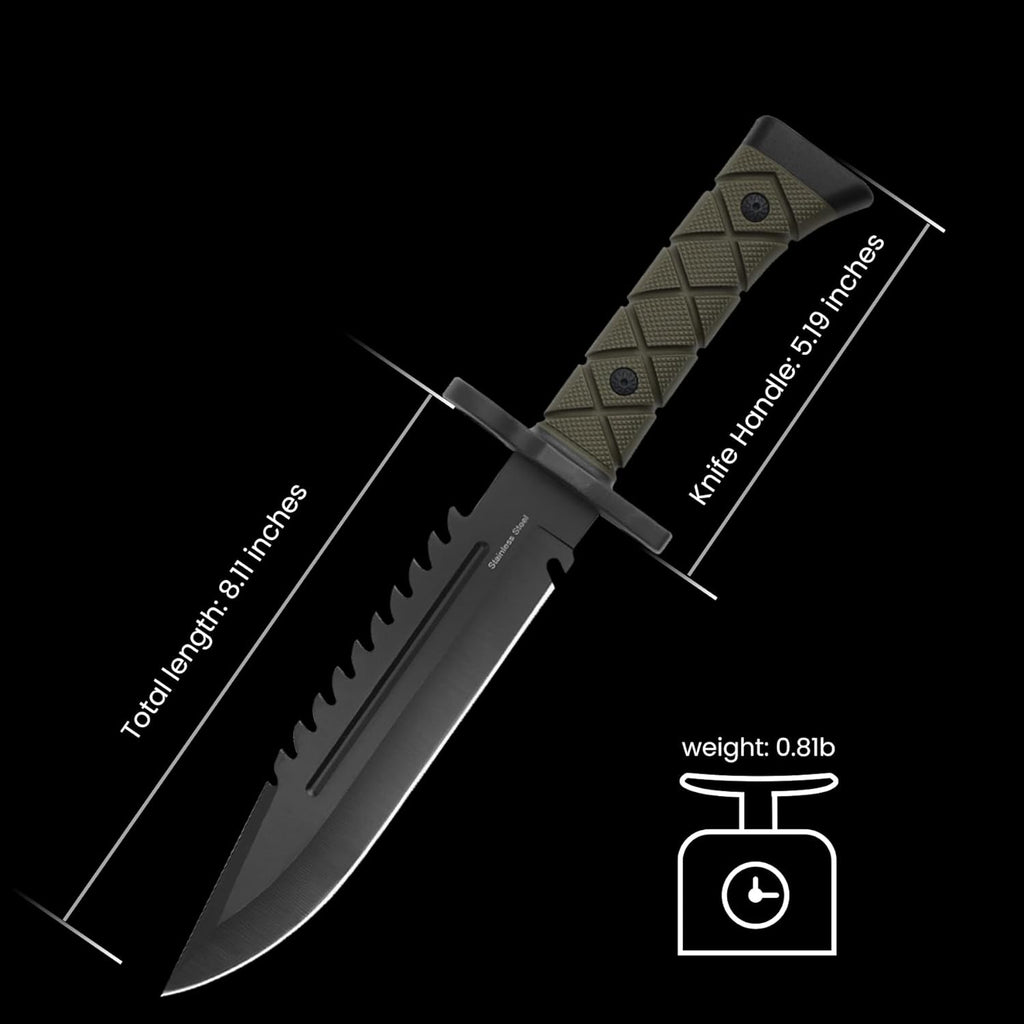 15" Fixed Blade Tactical Knives with Sheath, Stainless Steel Survival Hunting Bushcraft Full Tang Non-Slip Handle