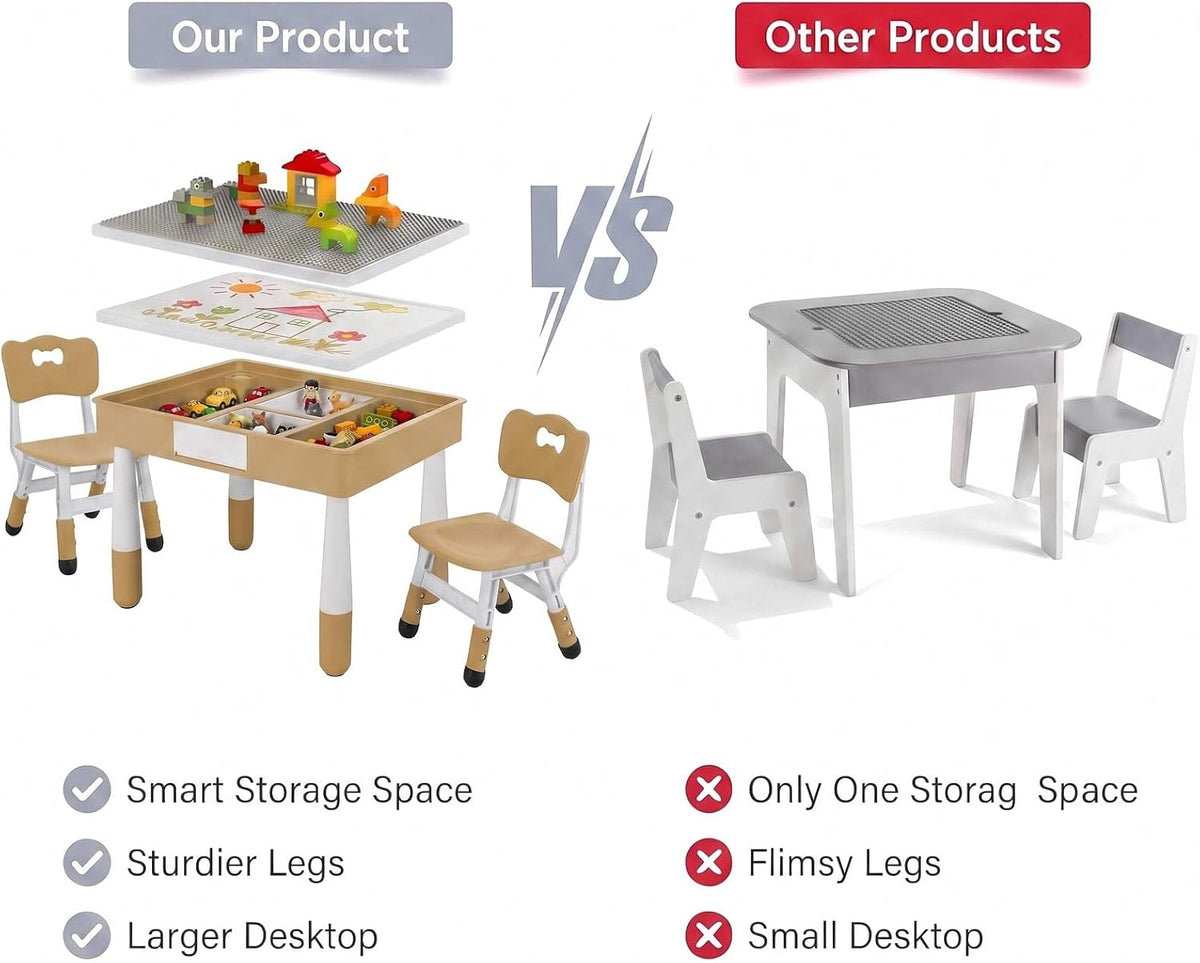 Kids Activity Table and Chairs, 4-in-1 Large Building Block Play Table