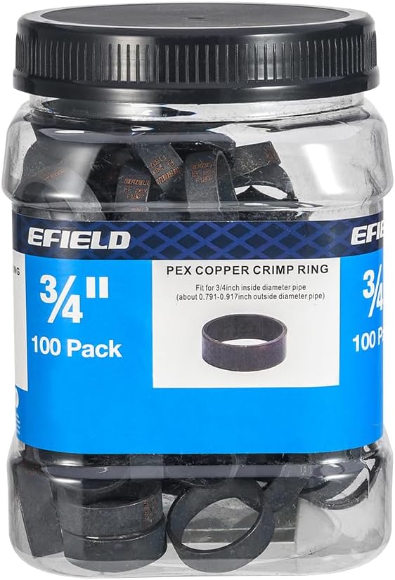 100Pcs EFIELD 3/4-inch Pex Copper Crimp Rings(CLAMP025-100)