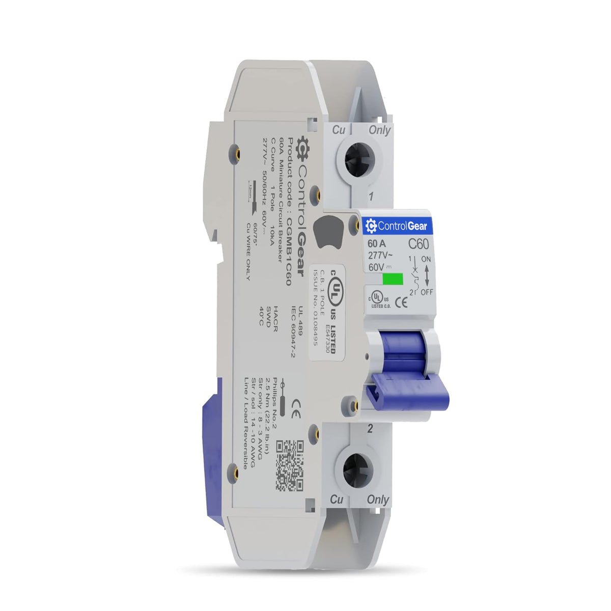 ControlGear Miniature Circuit Breaker 60A, 1-Pole C Curve, UL-489 Listed
