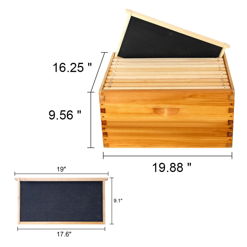 10-Frame Langstroth Beehive Starter Kit, Beeswax Coated Complete Bee Hive Includes 2 Deep Brood Boxes & 2 Medium