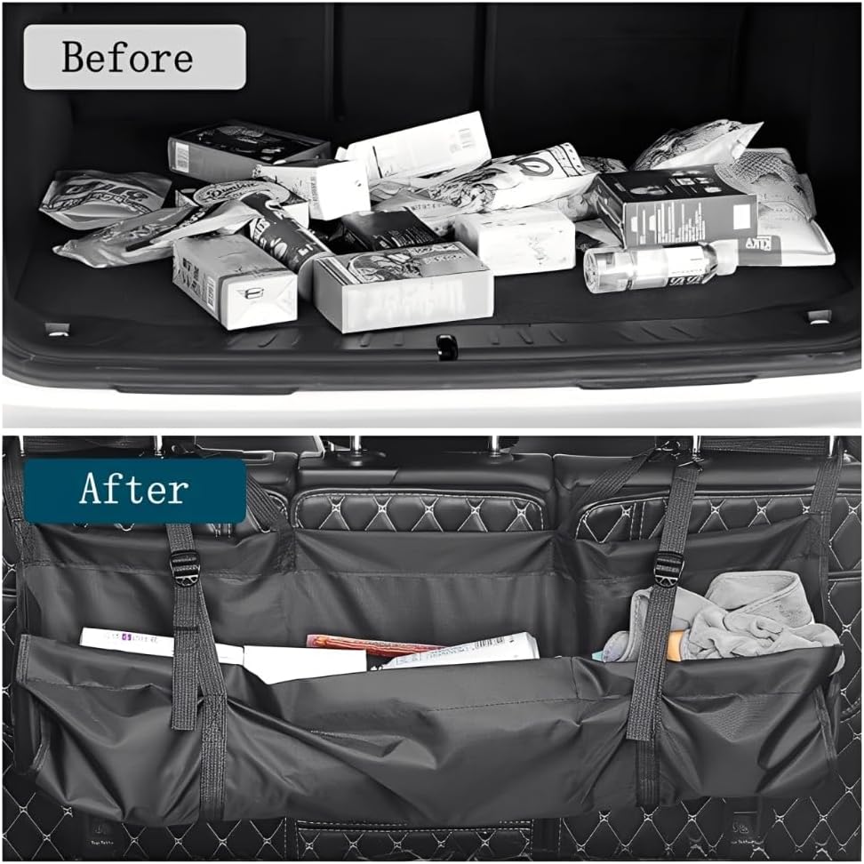 Car Trunk Organizer, Backseat Hanging Large Storage Bag with Adjustable Straps, Wear-Resistant Car Organizers and