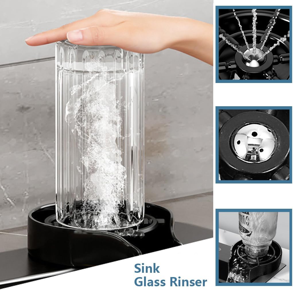 Black Waterfall Kitchen Sink, Drop in Single Bowl Stainless Steel Bar Sink with Cup Washer Sinks, Topmount