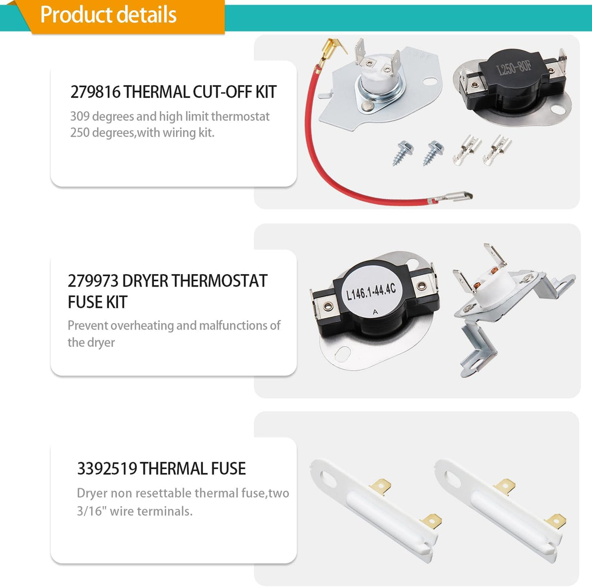 MED7230HW1 MED7230HW2 MED7230HW0 Dryer Heating Element Kit for Whirlpool