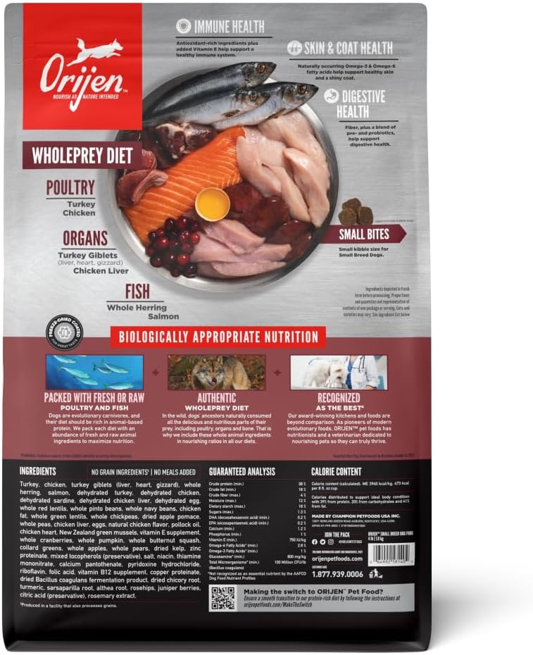 Grain Free WHOLEPREY Dry Dog Food Small Breed Recipe 4lb Bag
