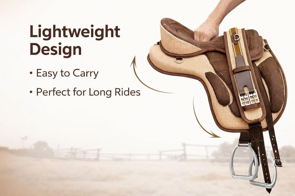 Synthetic Treeless English Horse Saddle with Adjustable Stirrup Leathers & Girth Straps (Free Halter) | Freemax
