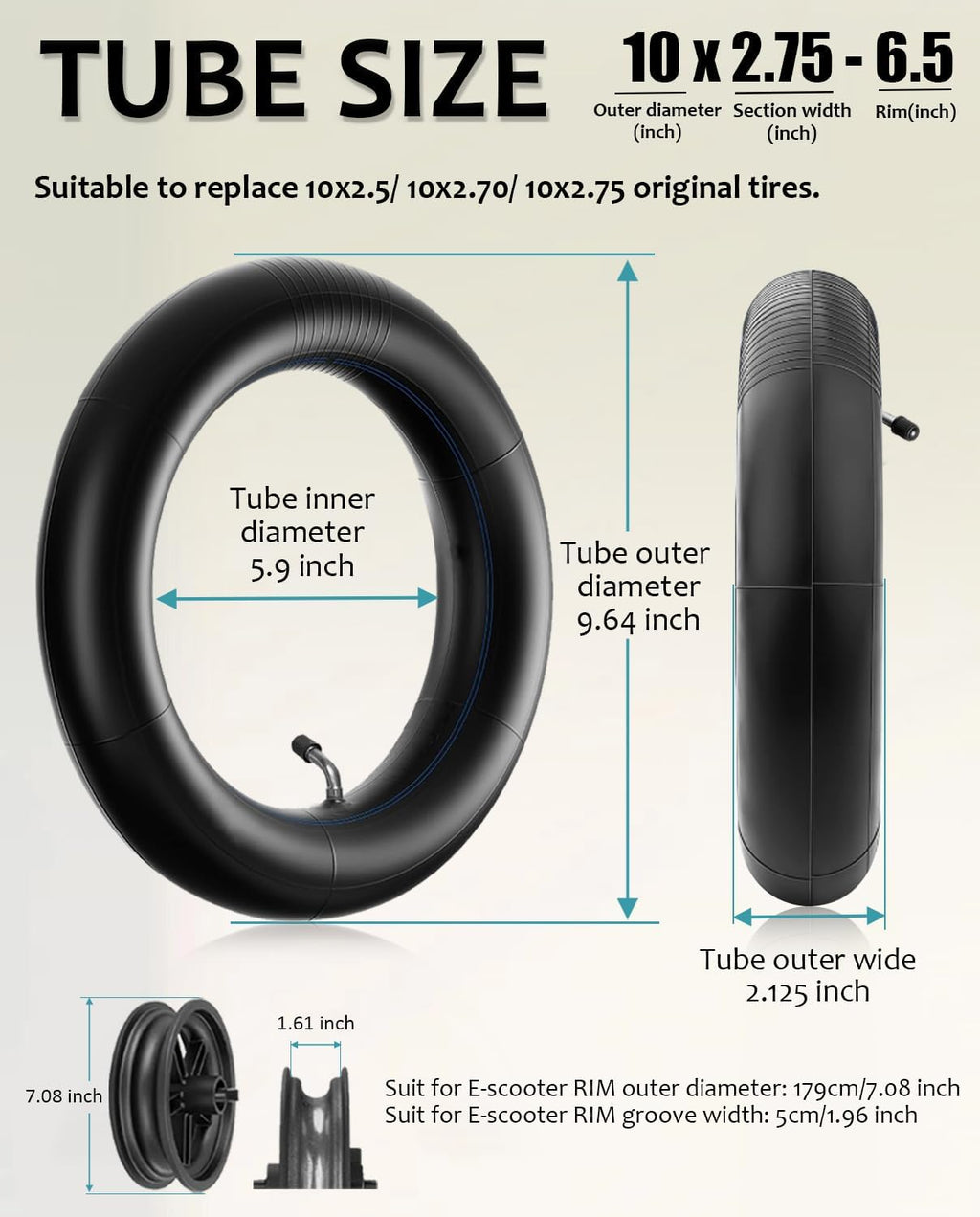10x2.75-6.5 10 Heavy Duty Inner Tube for Speedway 5 Dualtron 3 Hover-1 Alpha JOYOR S Hiboy Titan PRO Electric Scooter Explosion-Proof Shockproof Super-Grip