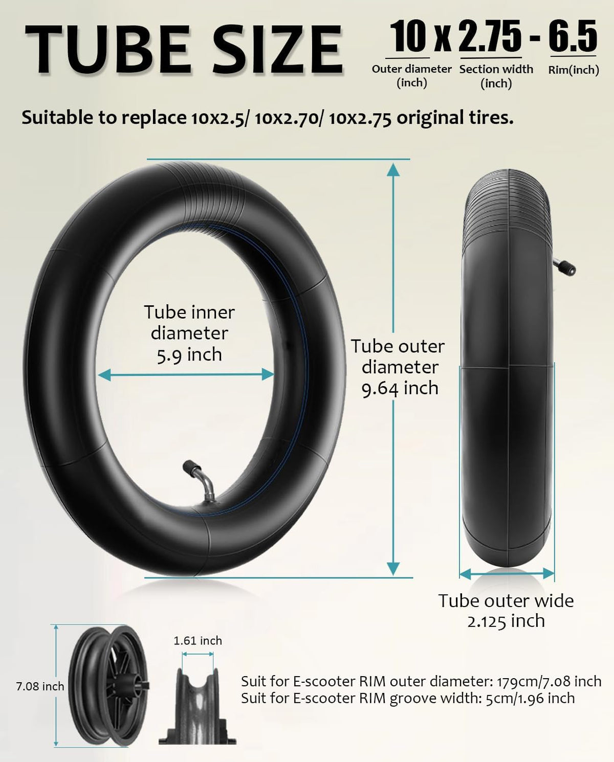 10x2.75-6.5 10 Heavy Duty Inner Tube for Speedway 5 Dualtron 3 Hover-1 Alpha JOYOR S Hiboy Titan PRO Electric Scooter Explosion-Proof Shockproof Super-Grip